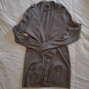 Club Monaco Womens SZ M Gray Cashmere V-Neck Military Button Up Cardigan